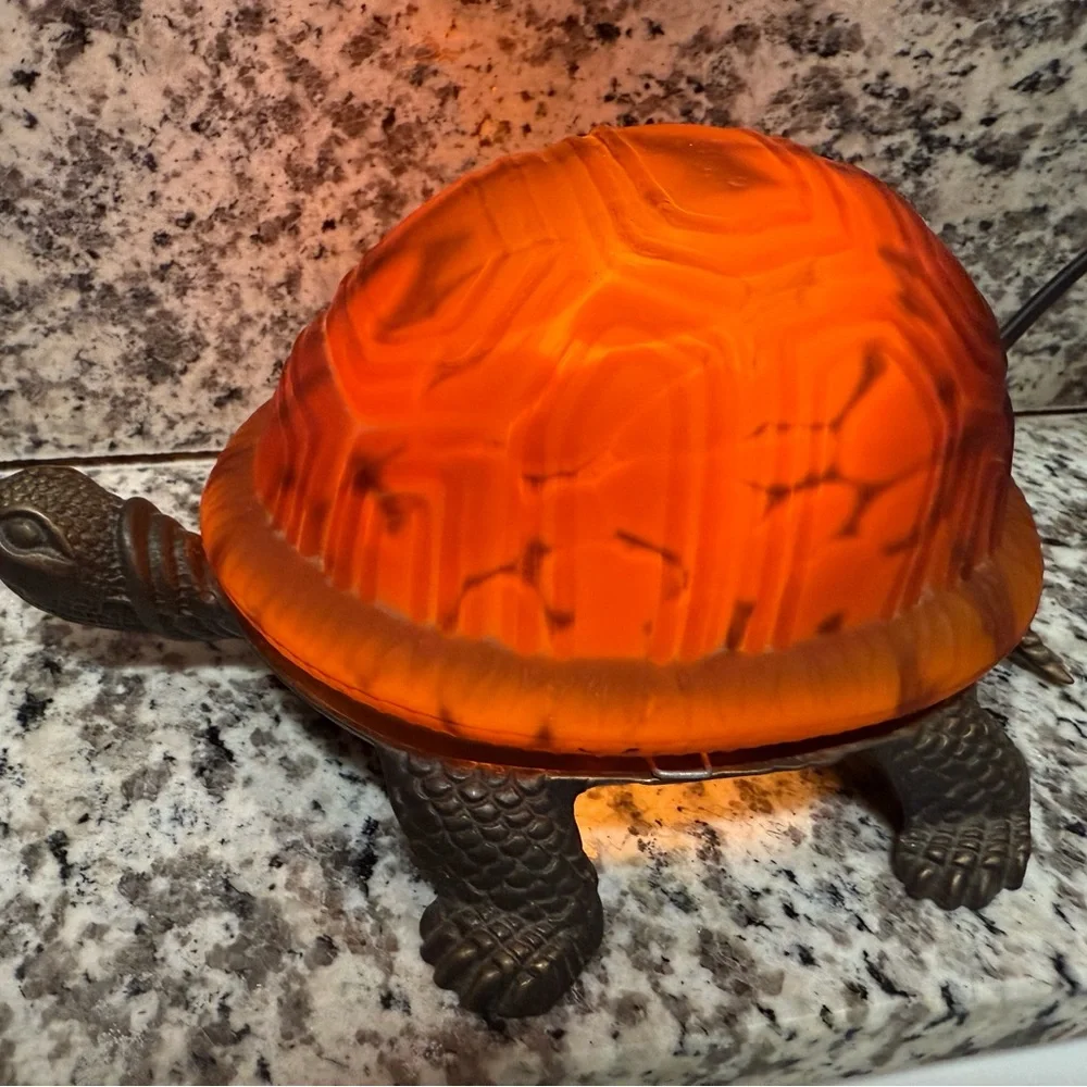 Turtle Shaped Reptile Heat Lamp‎ - Brown glass shell brass finish metal